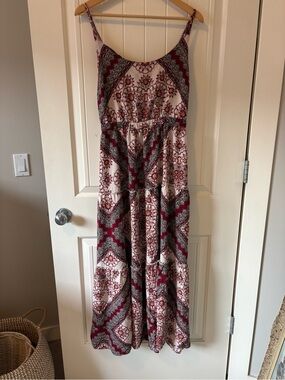 Torrid Size 2 Boho Floral Midi Dress | Burgundy Cream Paisley | Tie Waist